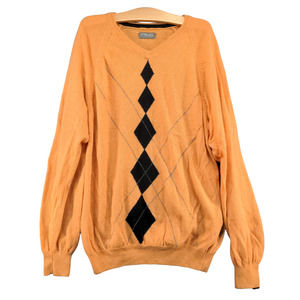 Ping Collection Men's Knit Sweater Orange M Argyle Diamond V-Neck